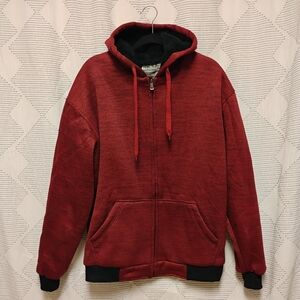 Big Ball Sports Men's Red Space Dye Sherpa Fleece Lined Zip Up Hoodie Size Large